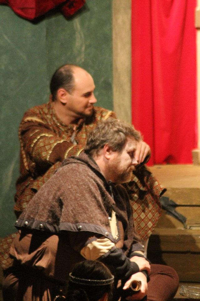 Jeremy Scoggins as Claudius on the set of Hamlet with Todd Reynolds