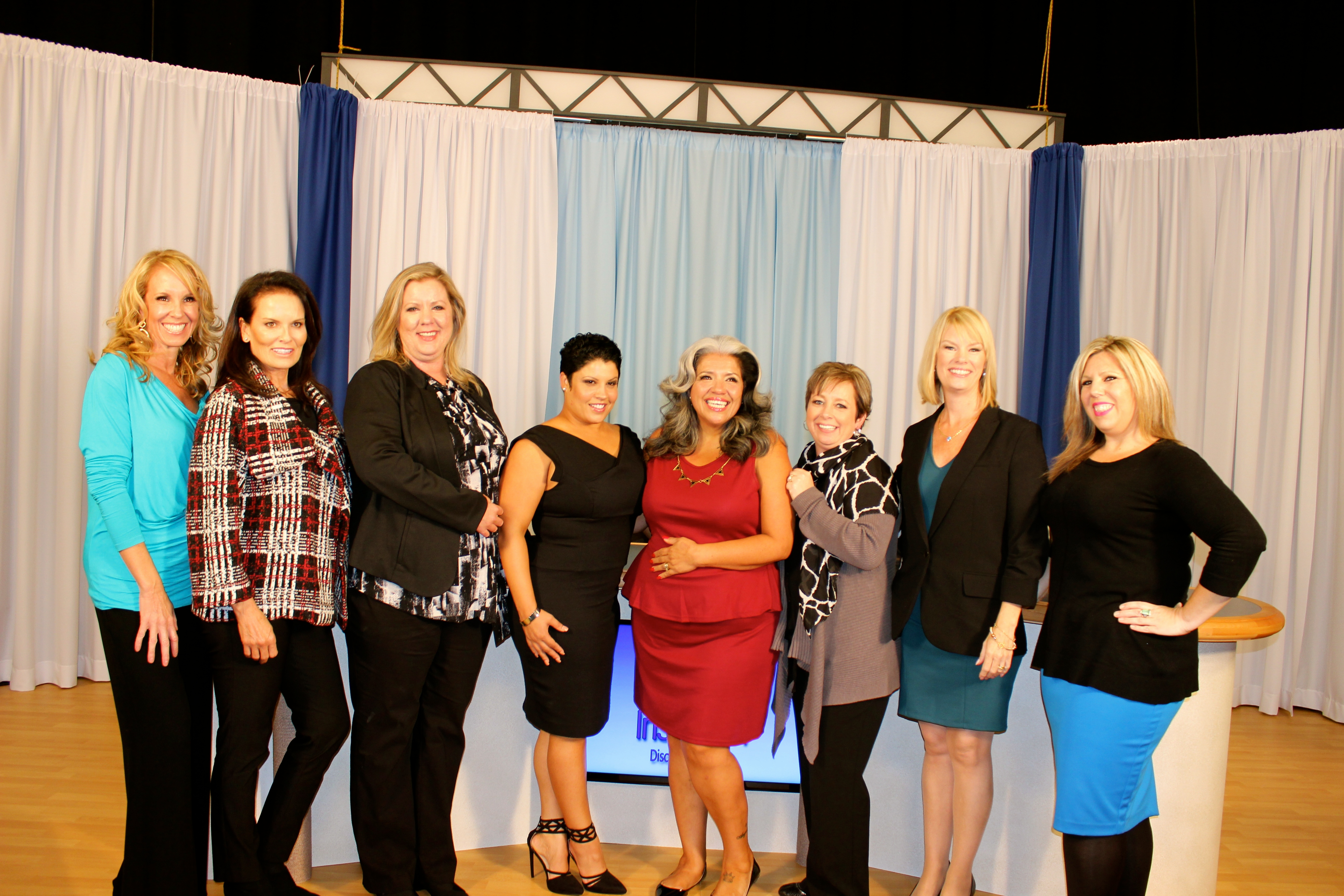 From left to right: Tanya Brown, Denise Brown Too, Danielle Pierre, Mia Styles, Sandra Vegas, Angie Cartwright, Lynda Cheldelin Fell, and MUA Amy Carratt on set at Orange County Sound Stage. Irvine, CA. Oct. 2014