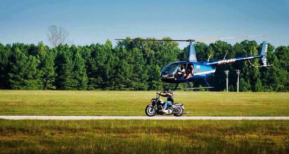 Charles is filming from a R44 Helicopter for new reality tv show: BIKES & BITES.