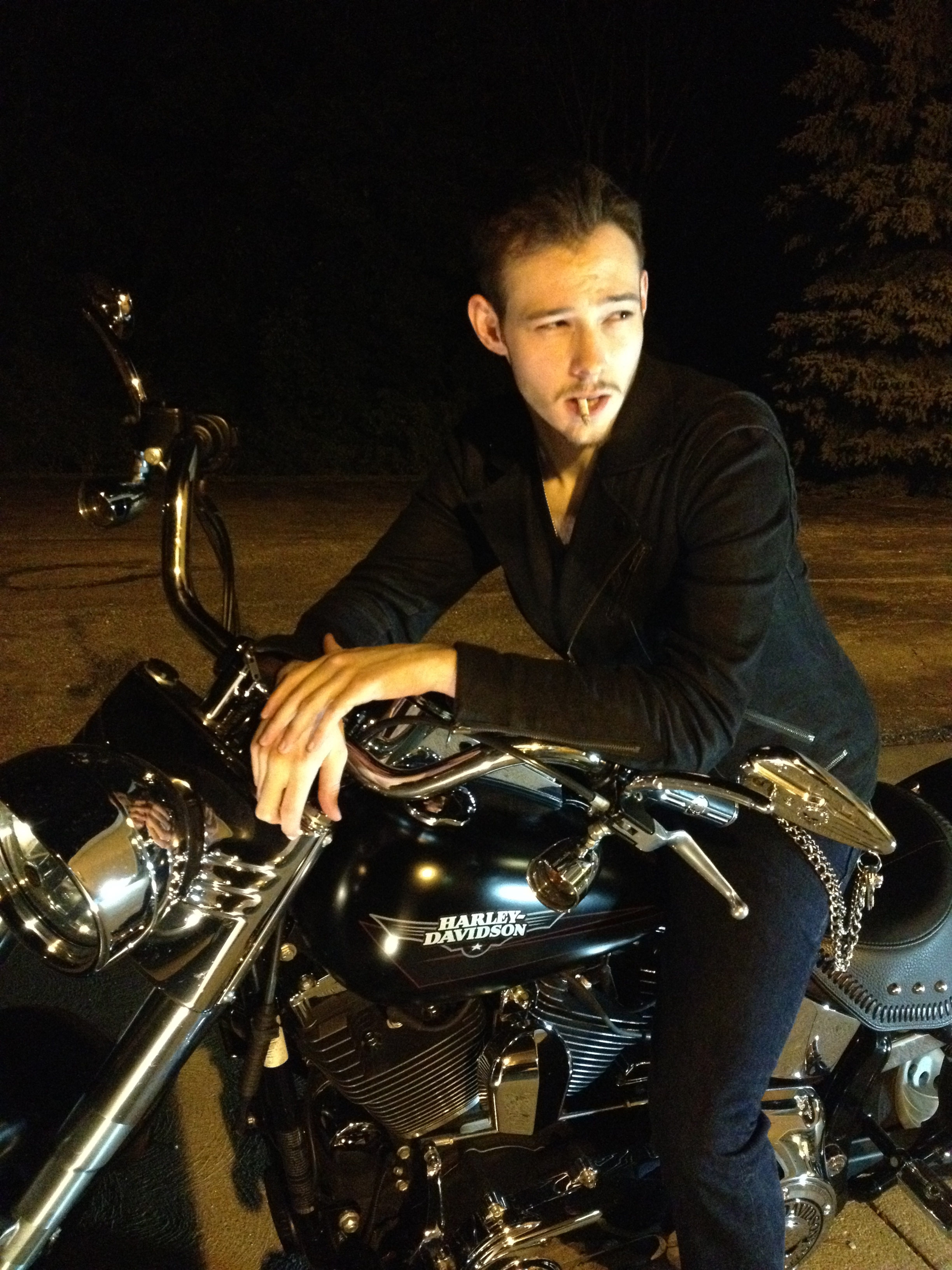 on a photo shoot with a Harley Davidson Iron 883