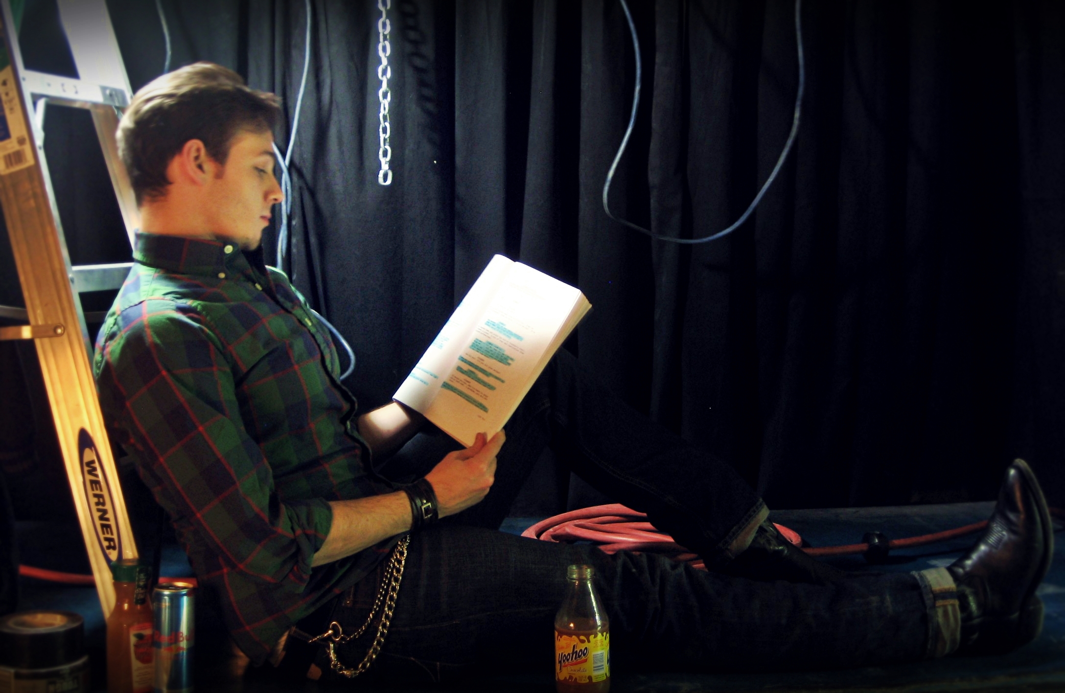 Steve studies lines backstage in Michigan