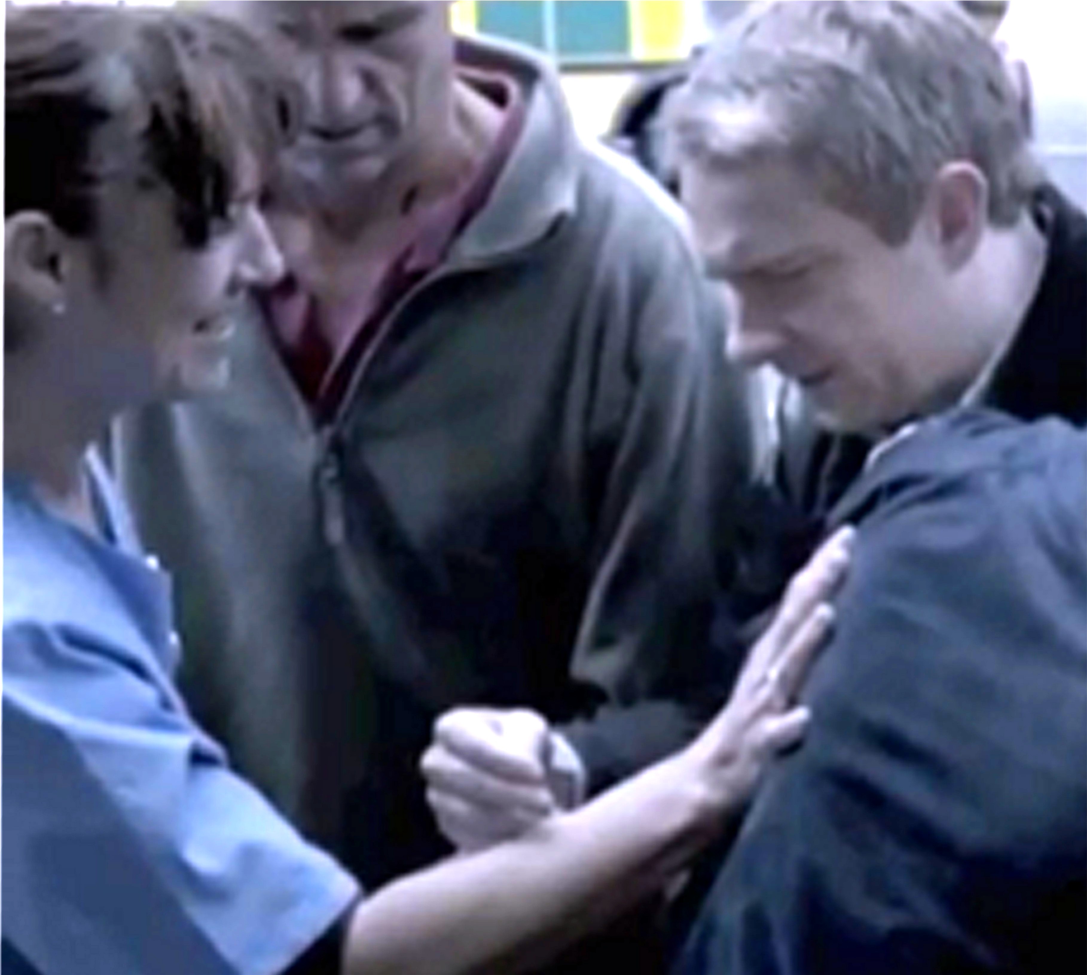 Gillian Steventon and Martin Freeman in The Reichenburg Fall, Sherlock, BBC