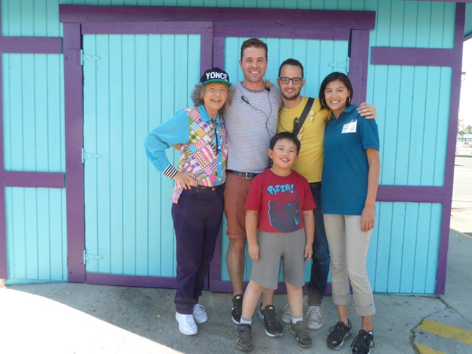 On the set of Grandma Money with stars Eve Sigall, Albert Tsai and Akemi Look and producer Peter Denny (2014)