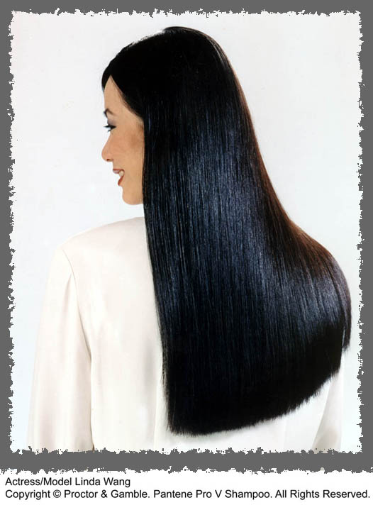 Linda Wang as the Pantene Pro V Shampoo Model