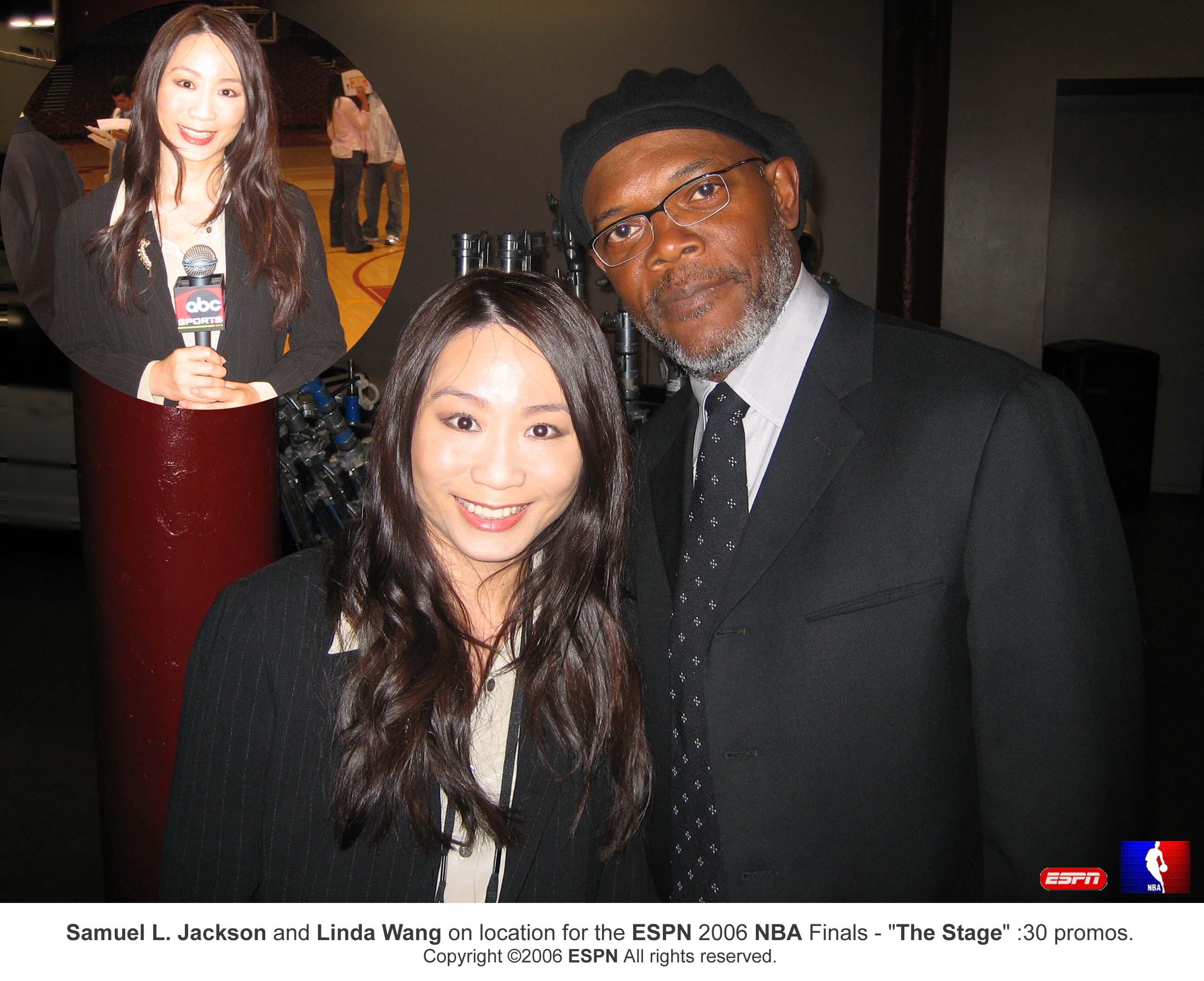 Samuel L.Jackson & Linda Wang on location for the NBA Finals.