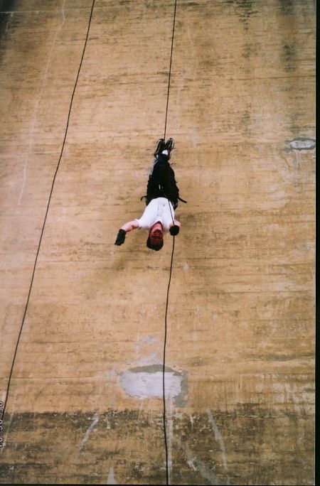 Christopher Cordell practicing an 85' head dive repel.