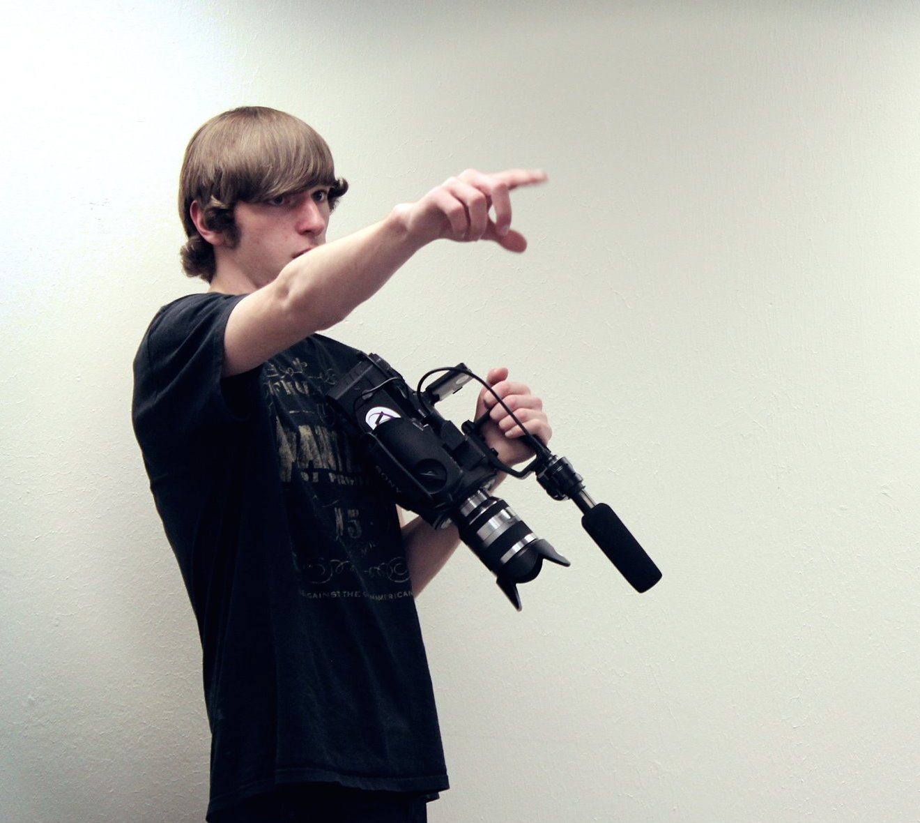 Luke Ostermiller on set of student film at Warren Career and Technical School.