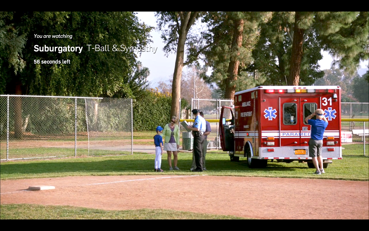 Jolie Franz as concerned Mom at baseball game on Surburgatory. Filmed on location in Los Angeles, CA.