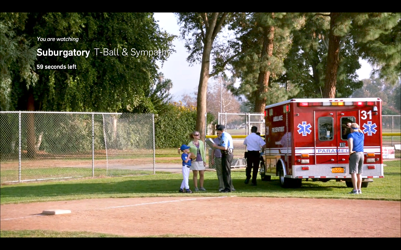 Jolie Franz as concerned Mom at baseball game on Surburgatory. Filmed on location in Los Angeles, CA.