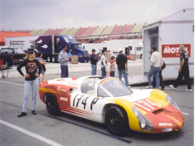 Jolie Franz and SVRA West Motul pit crew. California Speedway - Fontana, CA