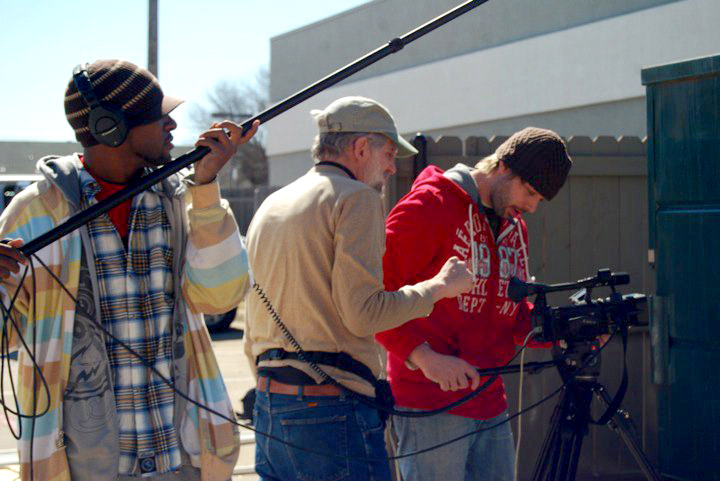 Nate Bernard on the set of The Watcher.