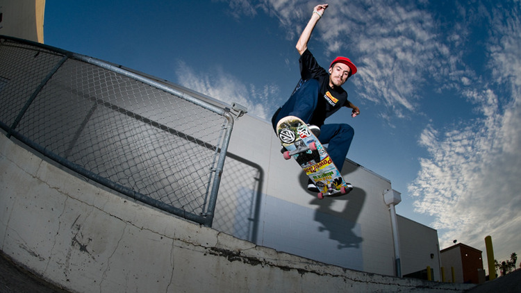 Action shot of Ruben Najera skateboarding in El Centro,Ca.