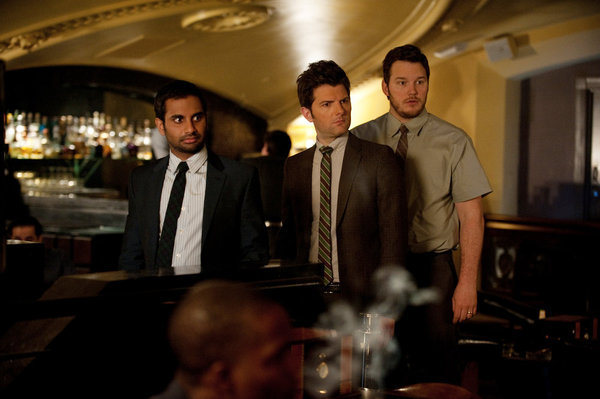 Still of Adam Scott, Chris Pratt and Aziz Ansari in Parks and Recreation (2009)