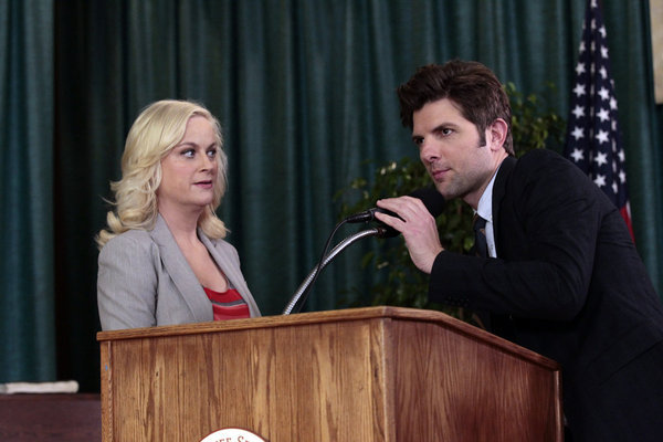 Still of Adam Scott and Amy Poehler in Parks and Recreation (2009)