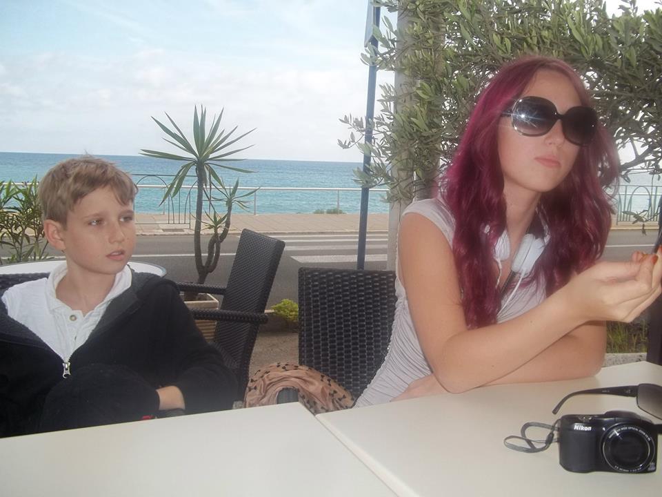 CLYDE MALIAUKA JR WITH HIS SISTER - ACTRESS YULIA MALIAUKA DURING BREAK TIME AT CANNES FILM FESTIVAL 2013 ,FRANCE