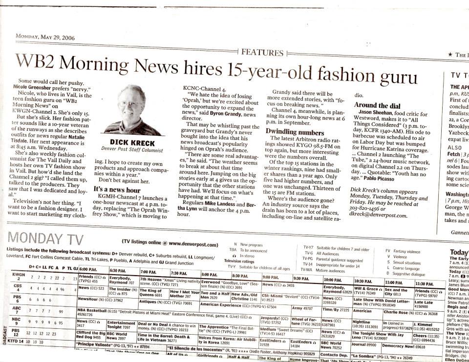 The Denver Post featured me for my fashion segments which aired live on WB 2 Denver.