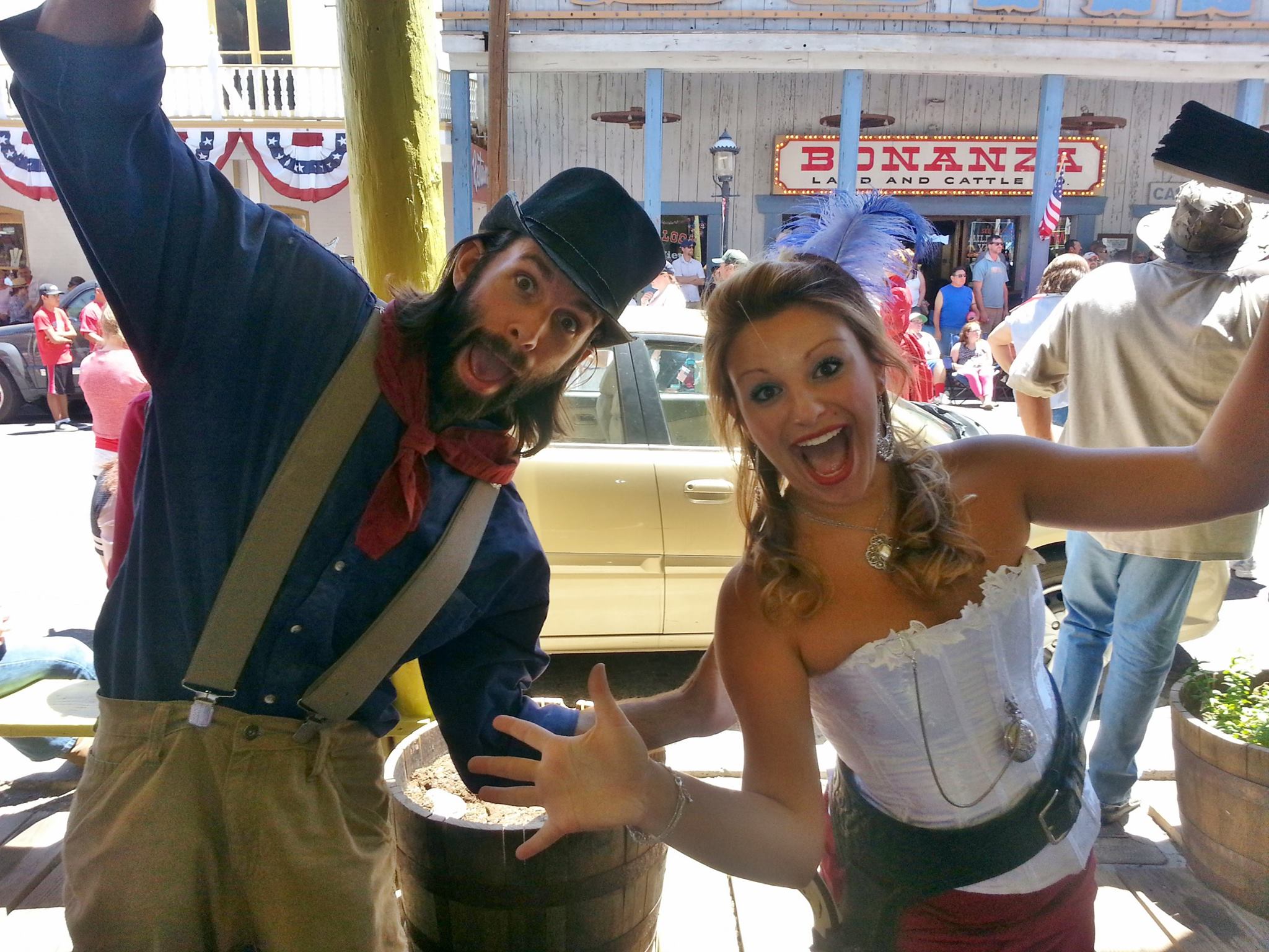 Alana Phillips with Jeffrey Bentley before one of their performances in the Virginia City Outlaws. (2014)
