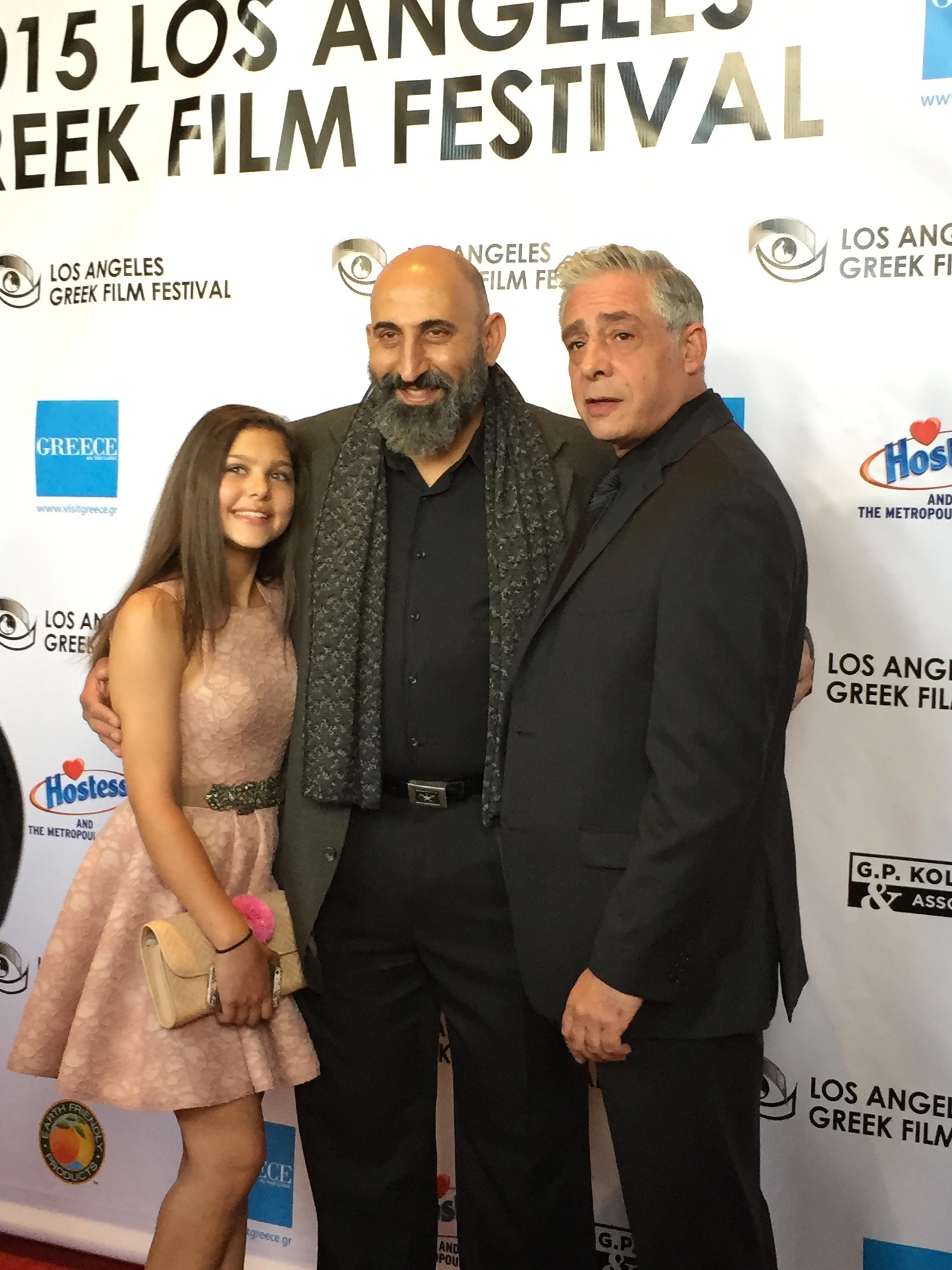 Michelle Yolyan with Marco Khan and Anthony Skordi at 2015 LA Greek Film Festival opening night.