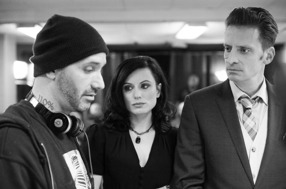Don Capria, Kaves, and Darenzia Elizabeth on the set of Eulogy (2014).
