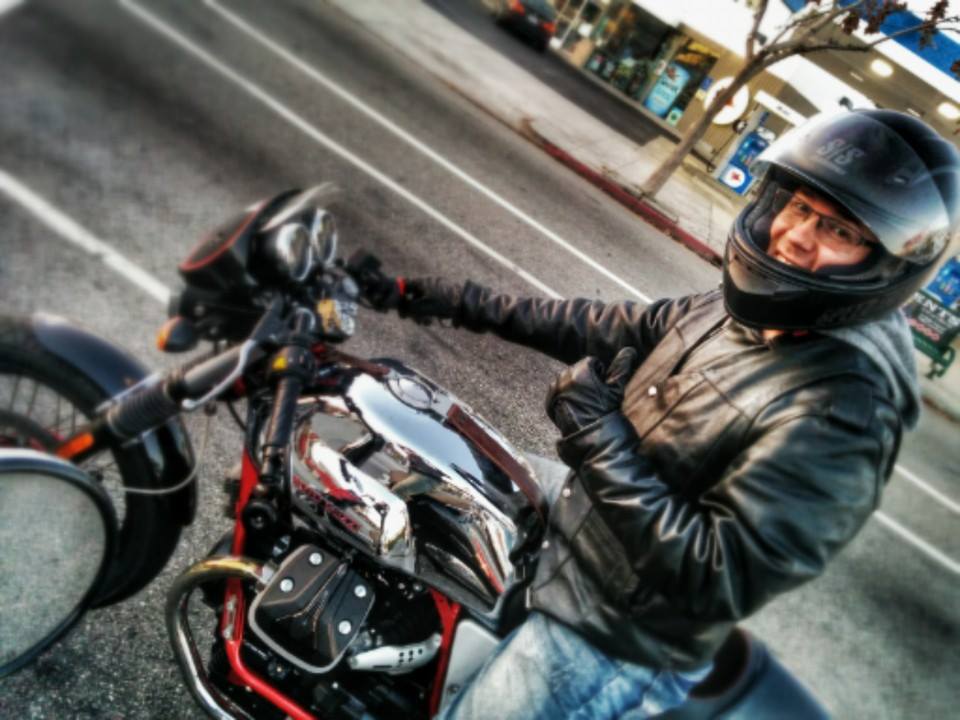 Filming a motorcycle chase in downtown Los Angeles, Ca.