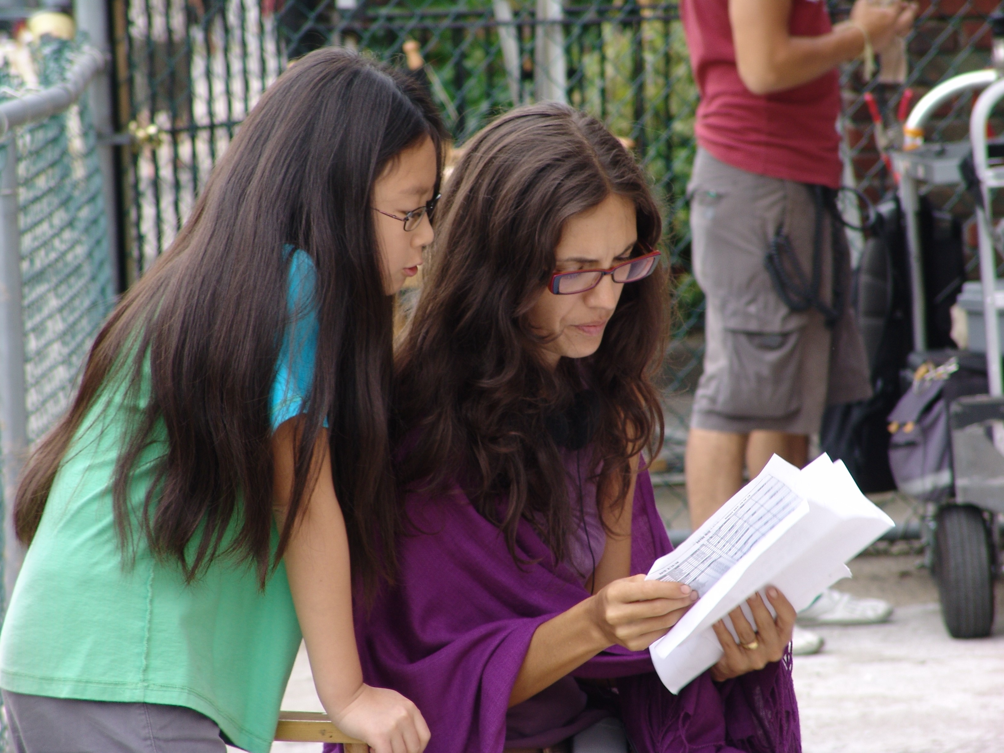 Isabel Sung and Paola Mendoza on the set of 