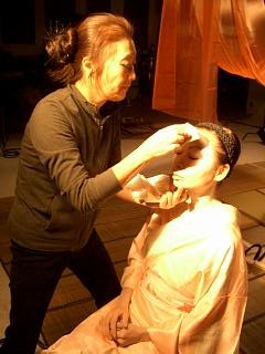 Sulinh Lafontaine as THE GEISHA in 'The Winter Butterfly'. Prepping geisha makeup & wardrobe.