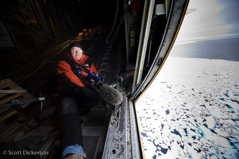 On board U.S. Coast Guard C130 for World Wildlife Federation polar bear search.
