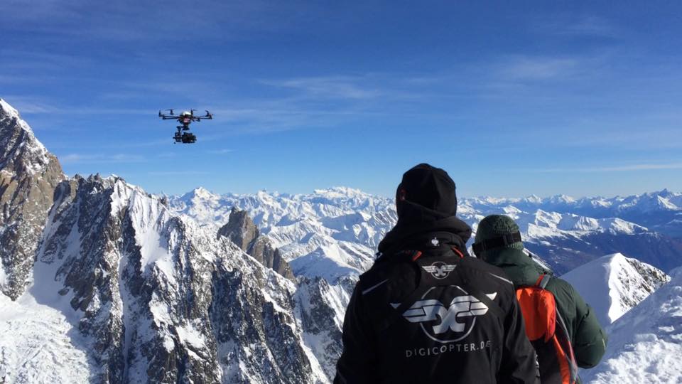US Cinema Movie Point Break 2015 Digicopter camera drone fly at 4000 Meters on Mont Blanc with RED DRAGON in 6K