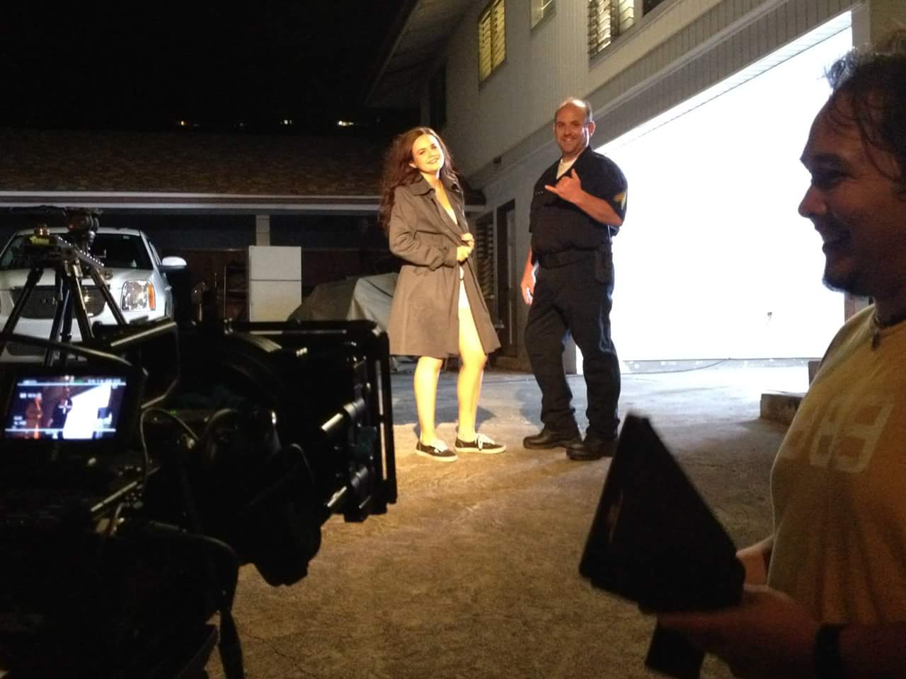 Scott M. Schewe (Sergeant Bartley) shooting a SHAKA with Brittany Ann Dodson (Lydia) working on the film PIERCE.