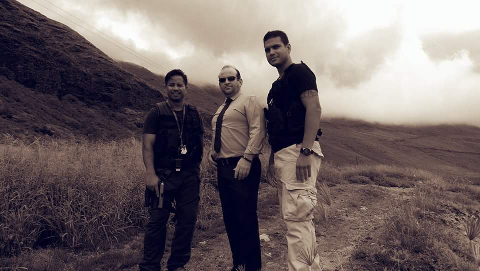 Wes Cortez, Scott M. Schewe, and Emmanuel DeJesus on location for Paradise Justice, filmed in Hawaii