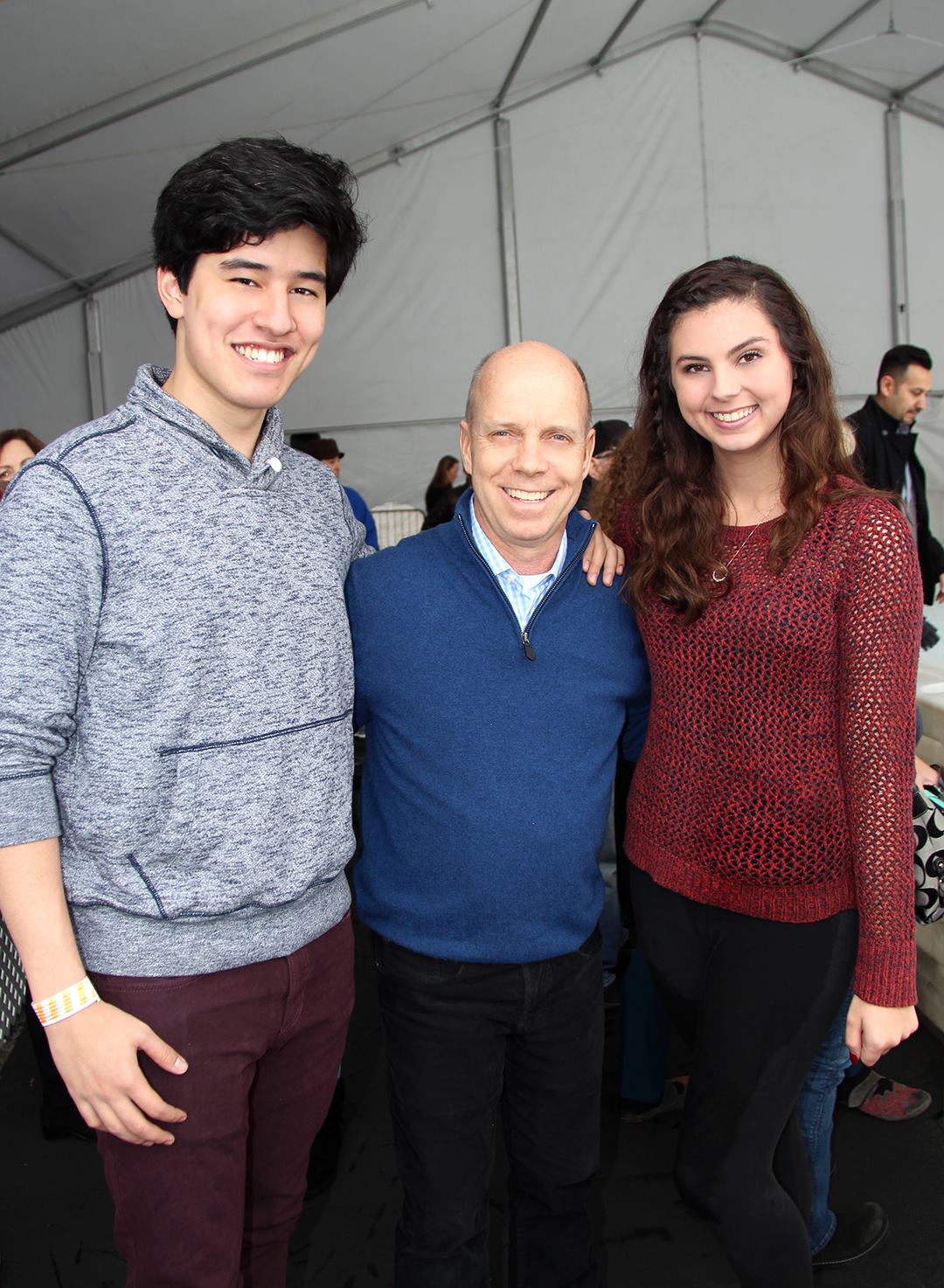 Paul Stevans with Olympic gold medalist figure skater Scott Hamilton and actress Taylor Hay at Sk8 to Elimin8 Cancer charity event in Woodland Hills, CA.