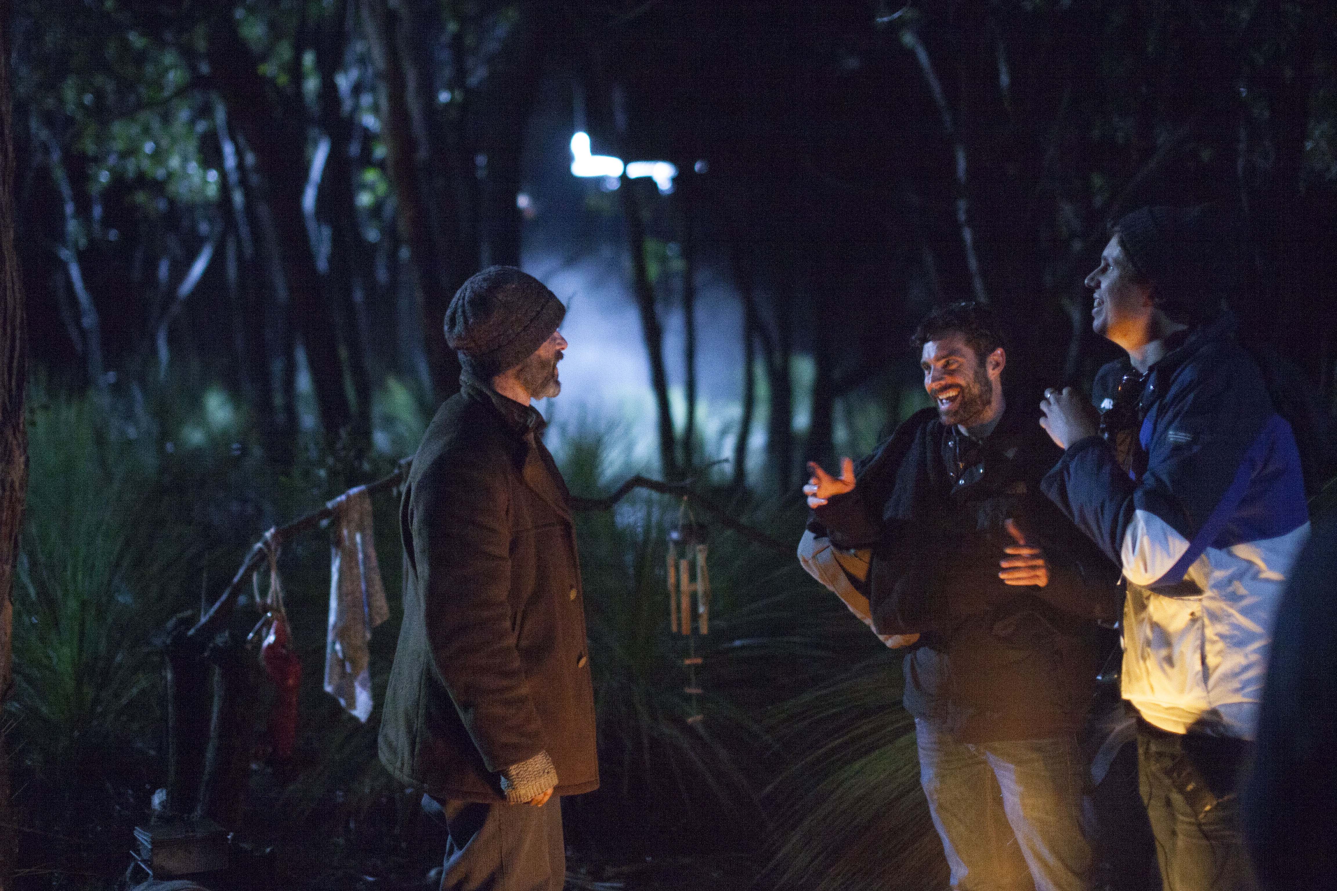 Jesse Leaman, Guy Pearce and Michael Wylam on the set of Lorne