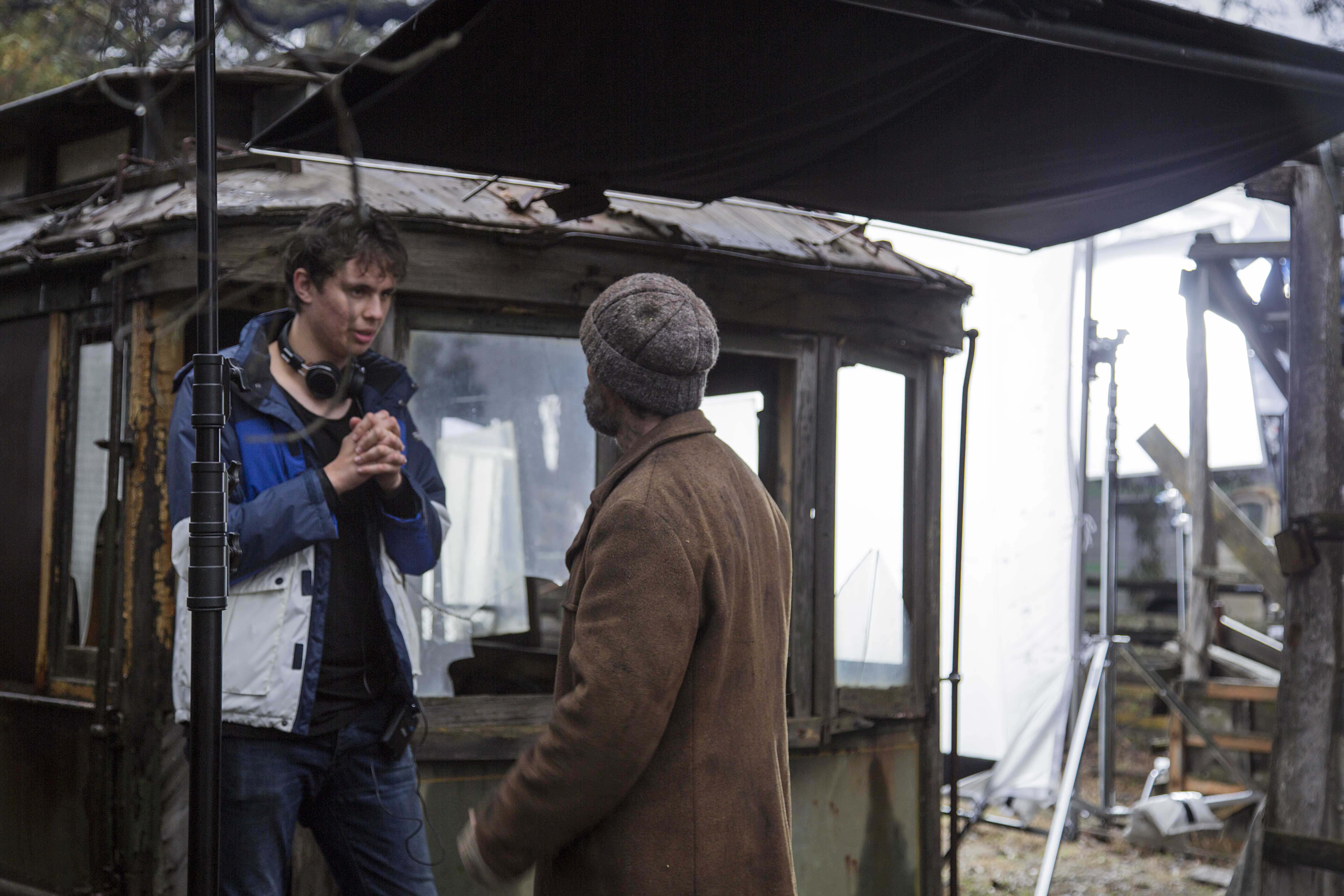 Jesse Leaman and Guy Pearce on the set of Lorne