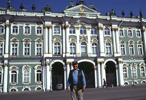 In front of the Hermitage Museum in St. Petersberg Russia 1995, while shooting documentary.