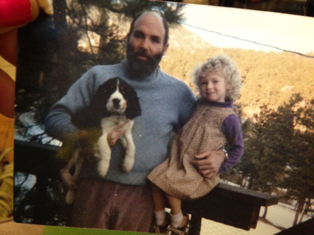 Bob, 4 yr. old Kate and her Christmas present Willie. Evergreen, Colorado, December 1985