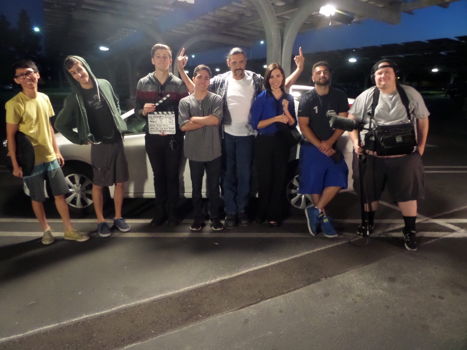 With cast and crew from the short film 'Strangers In a Parking Lot'