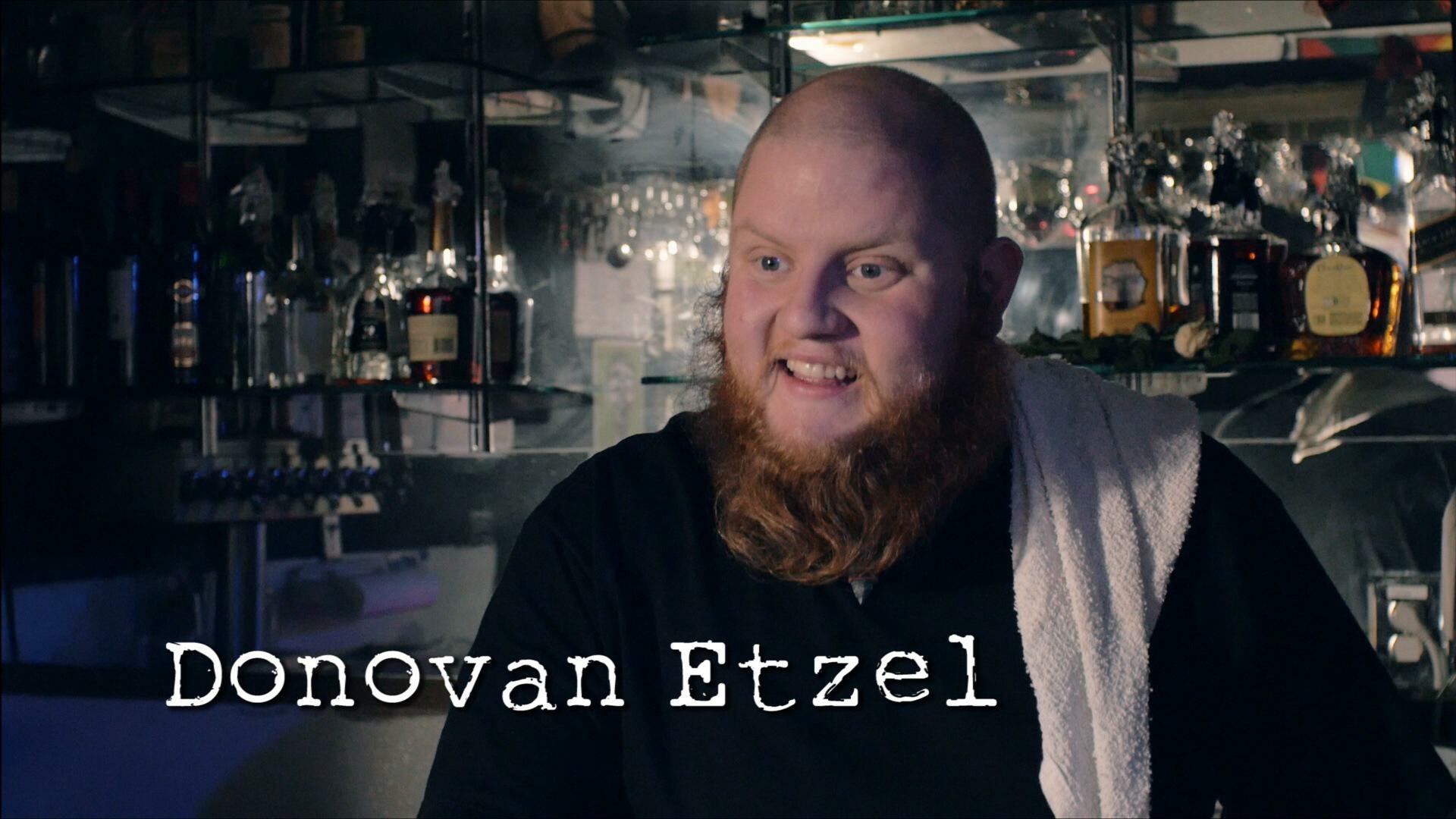 Screenshot, of the short film I Have A Surprise For You! I played the role of Mike the bartender.