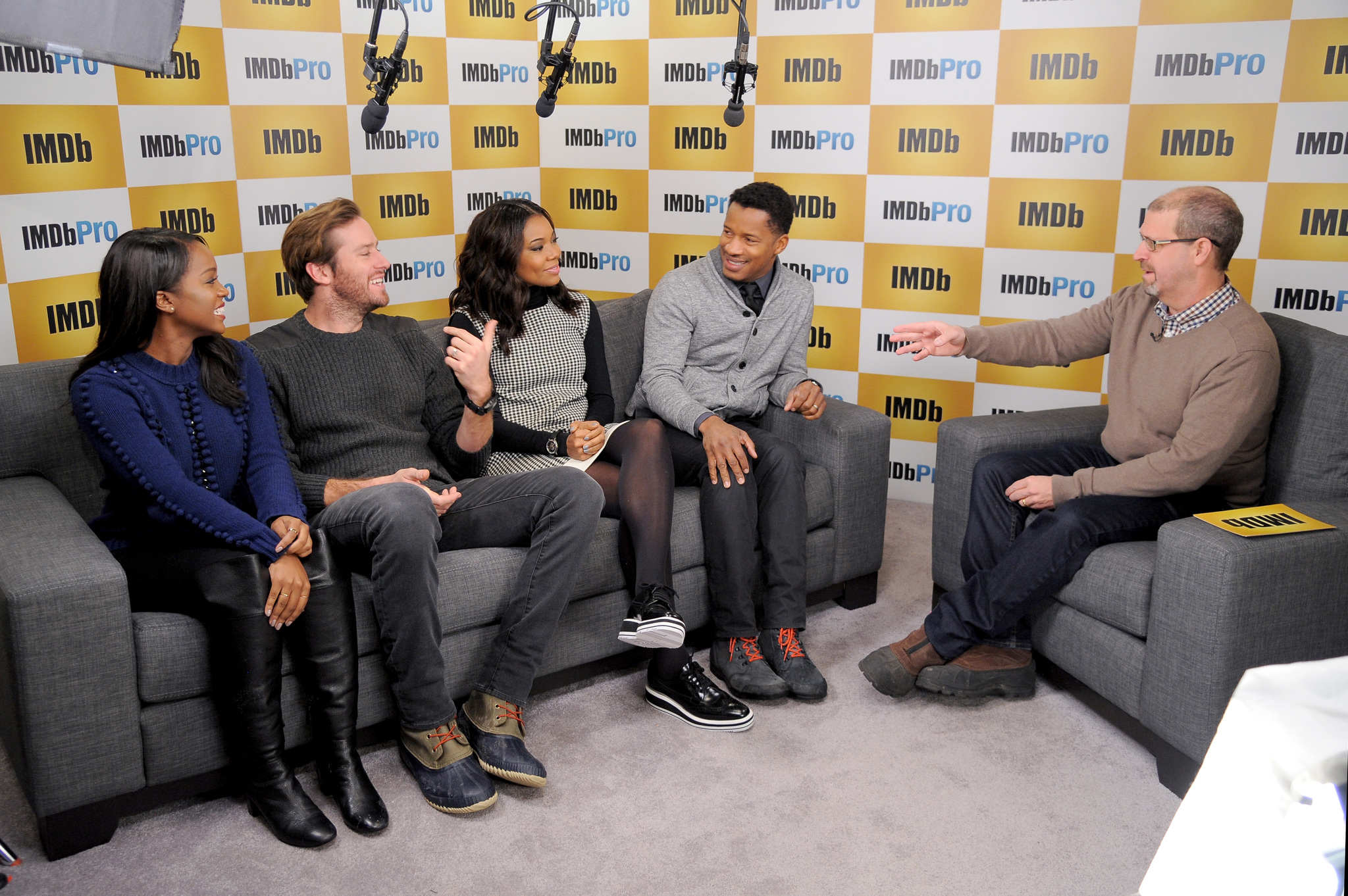 Gabrielle Union, Nate Parker, Armie Hammer, Aja Naomi King and Keith Simanton at event of The IMDb Studio (2015)
