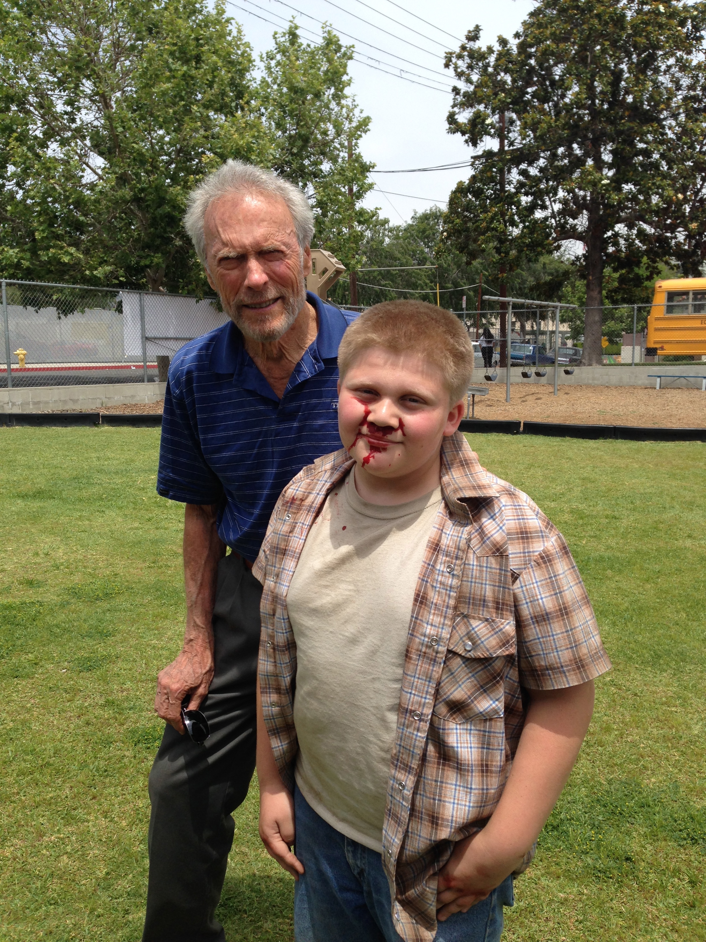 Brandon Salgado on the American Sniper set with Clint Eastwood.