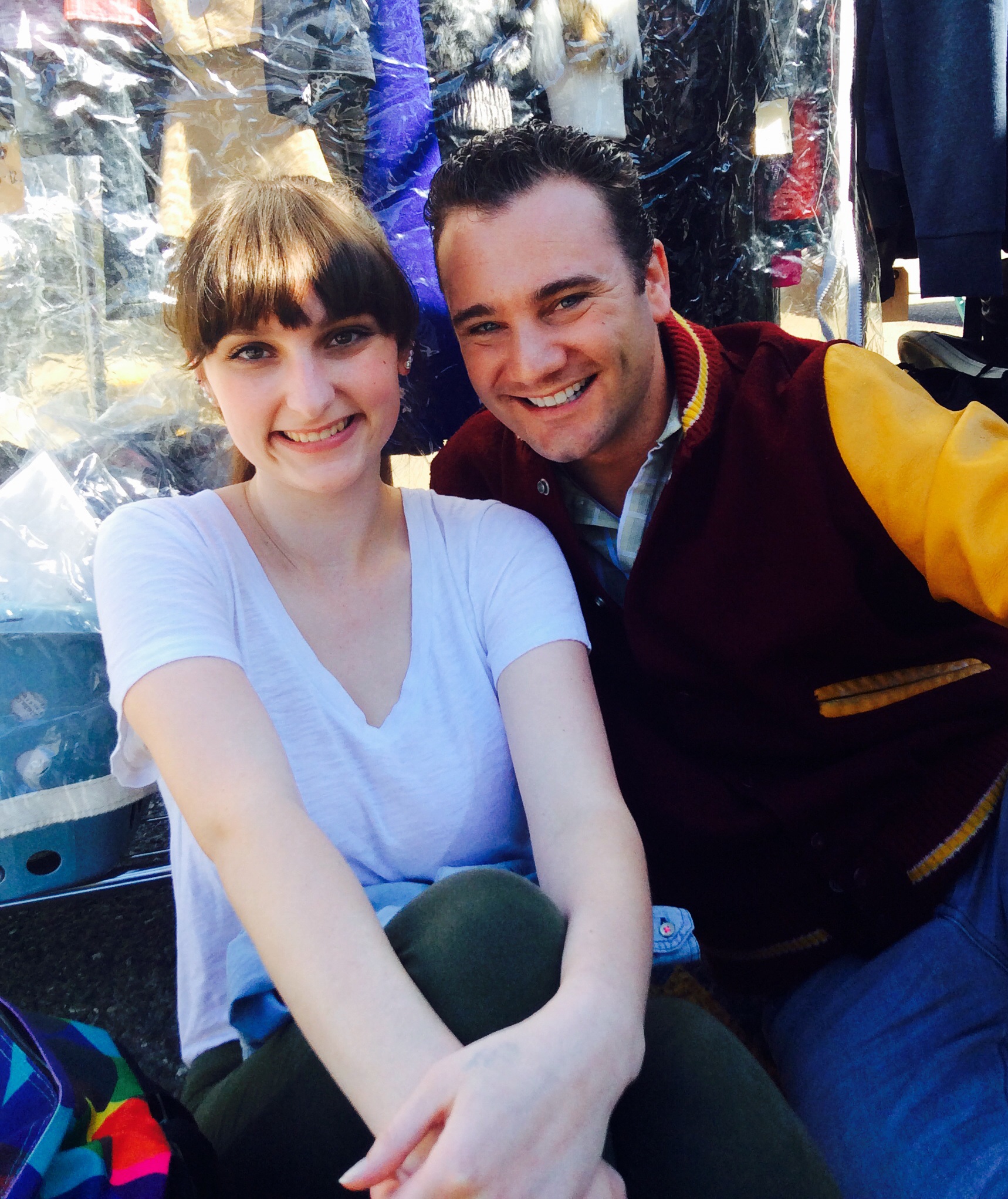 Victoria Saitz and Jake Hanson on the set of TNT's Murder In The First.