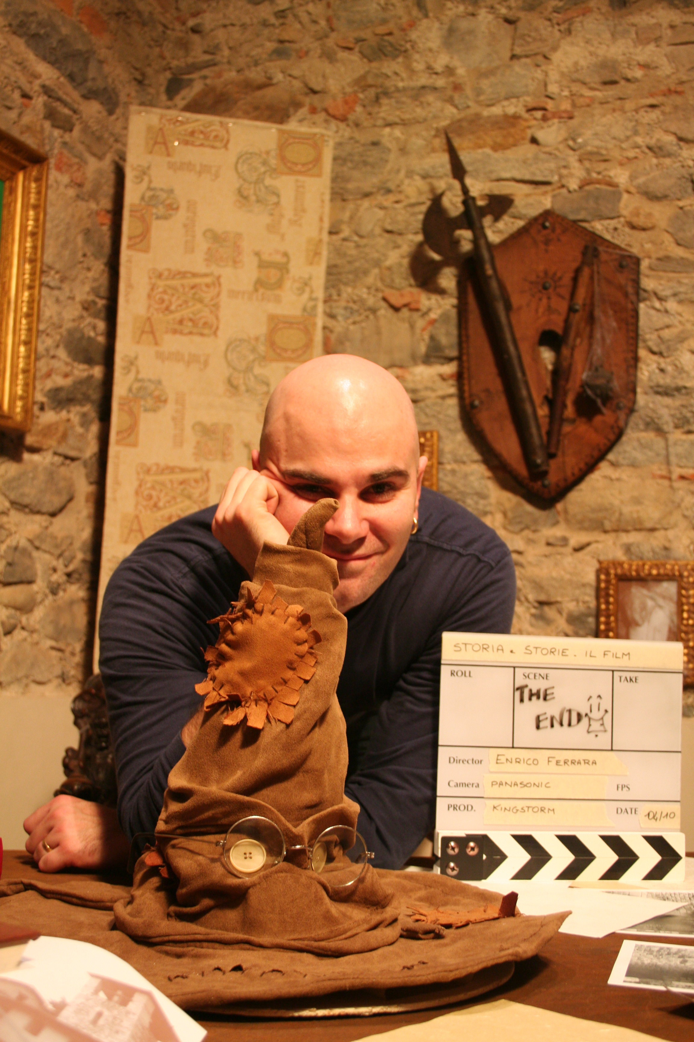 Enrico Ferrara and actor puppet on set