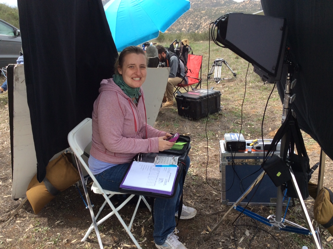 Roe's at the monitor working as the script supervisor on feature film, 