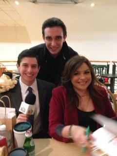 Neil A. Carousso (left) interviews Rachael Ray and poses for picture with colleague Christian Ladigoski (middle) at Book Revue in Huntington, NY