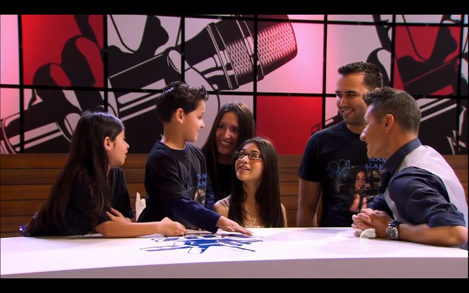 Alanis Sophia and her family with Jorge Bernal (Host of La Voz Kids). Blind Auditions