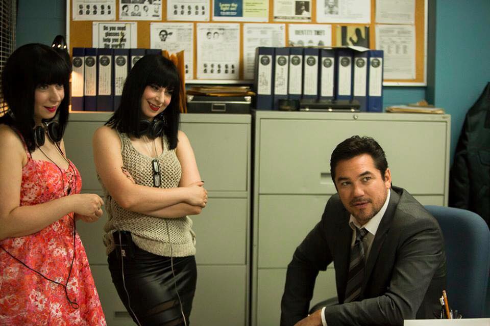 Sylvia Soska (left), Jen Soska (middle), and Dean Cain (right) on the set of their fourth feature film, the action revenge thriller, Vendetta.