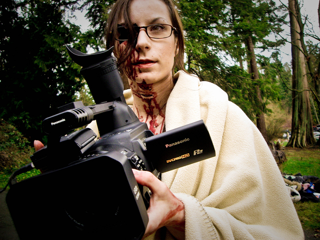 Jen Soska camera operating on the set of Dead Hooker in a Trunk, her debut film.