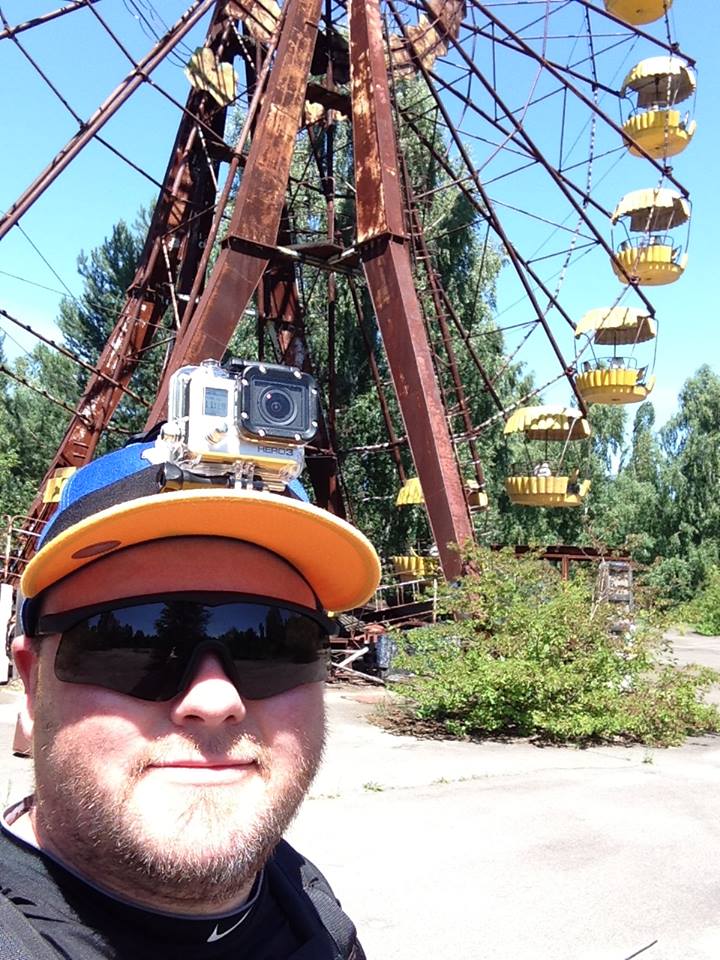 At the iconic Pripyat ferris wheel, 2 miles away from the Chernobyl reactor