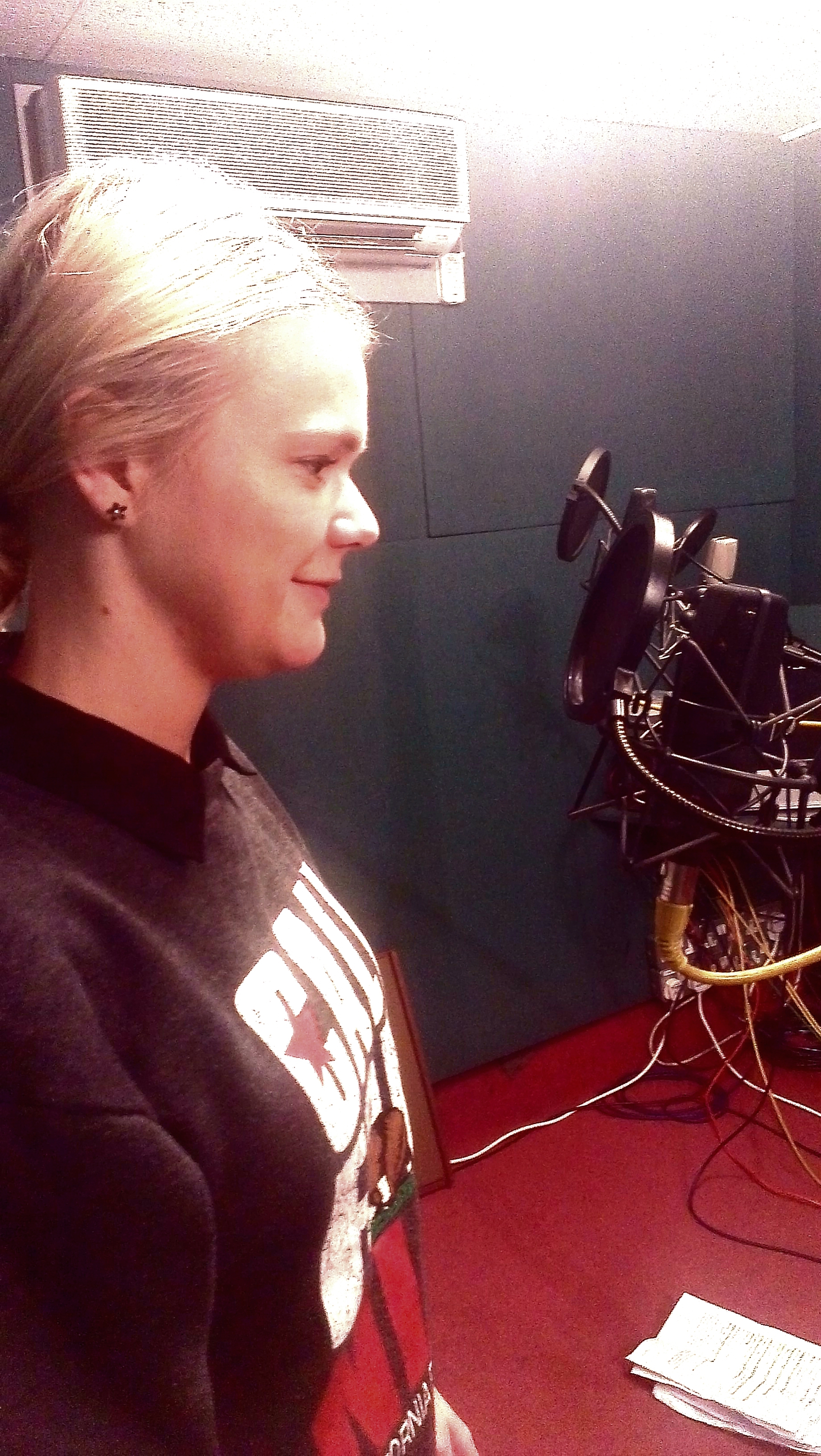Louisa Faye recording VO for THE CAP 2015