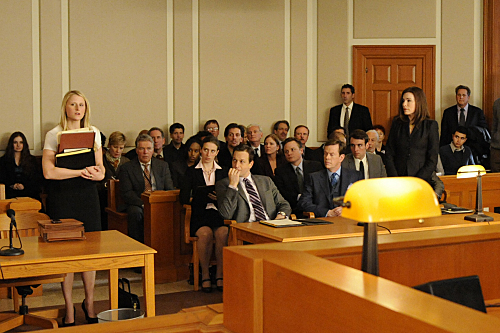 Still of Julianna Margulies, Josh Charles, Dylan Baker and Mamie Gummer in The Good Wife (2009)