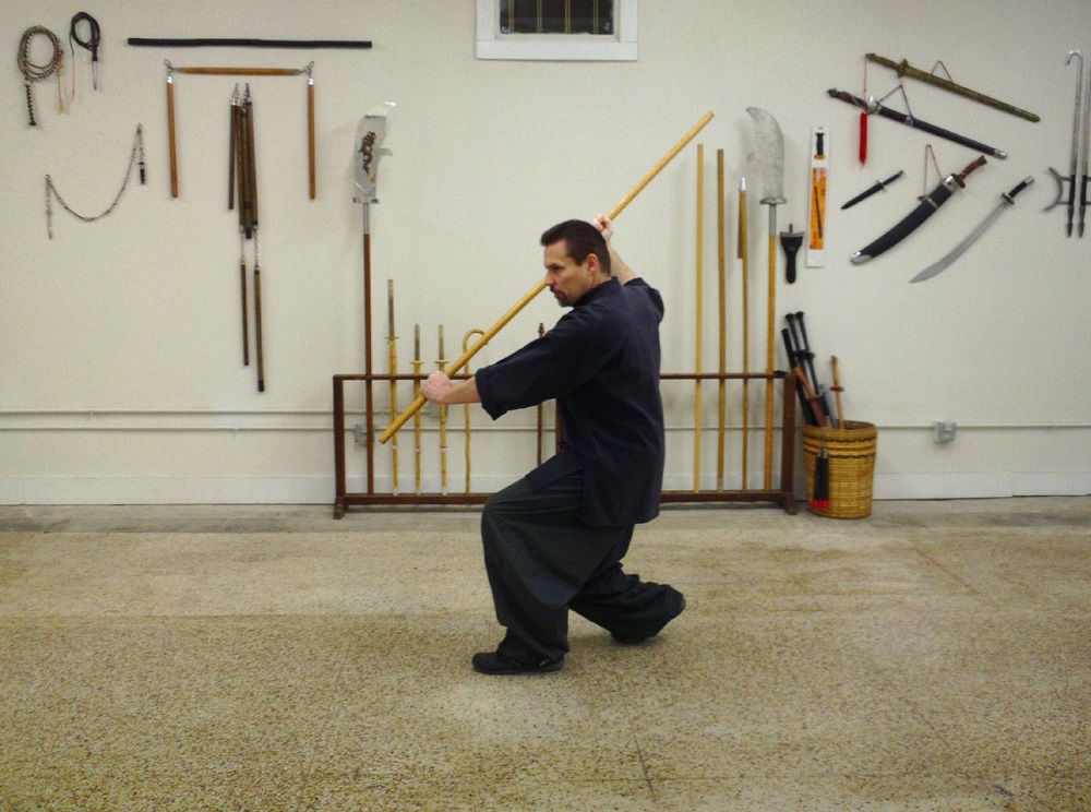 Michael Dawson runs through a Staff form from the Northern Shaolin kung-fu style (2015).